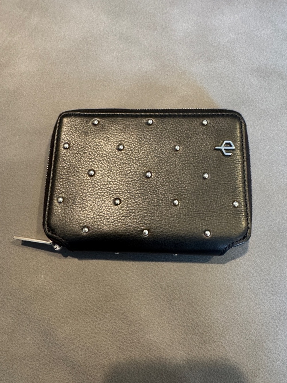 Rag & Bone black leather studs zip card case wallet. NWT.